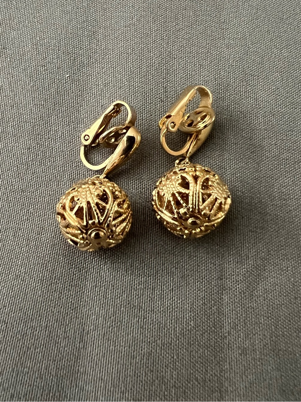 Gold Plated Filigree Drop Clip-On Earrings